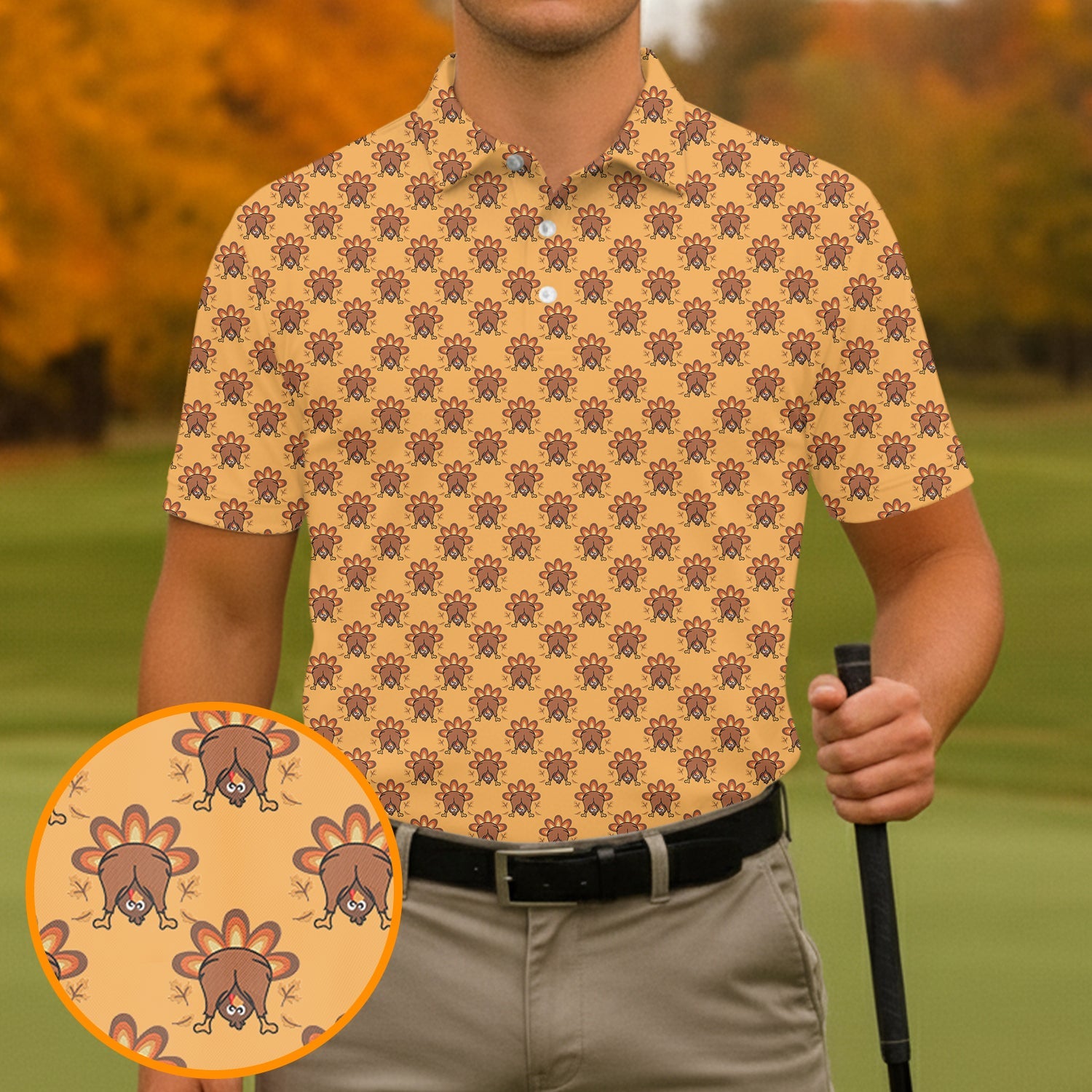 Guess What Turkey Funny Thanksgiving Polo Shirts, Polo Shirts For Men, Cool Golf Gift, Golfing Apparel