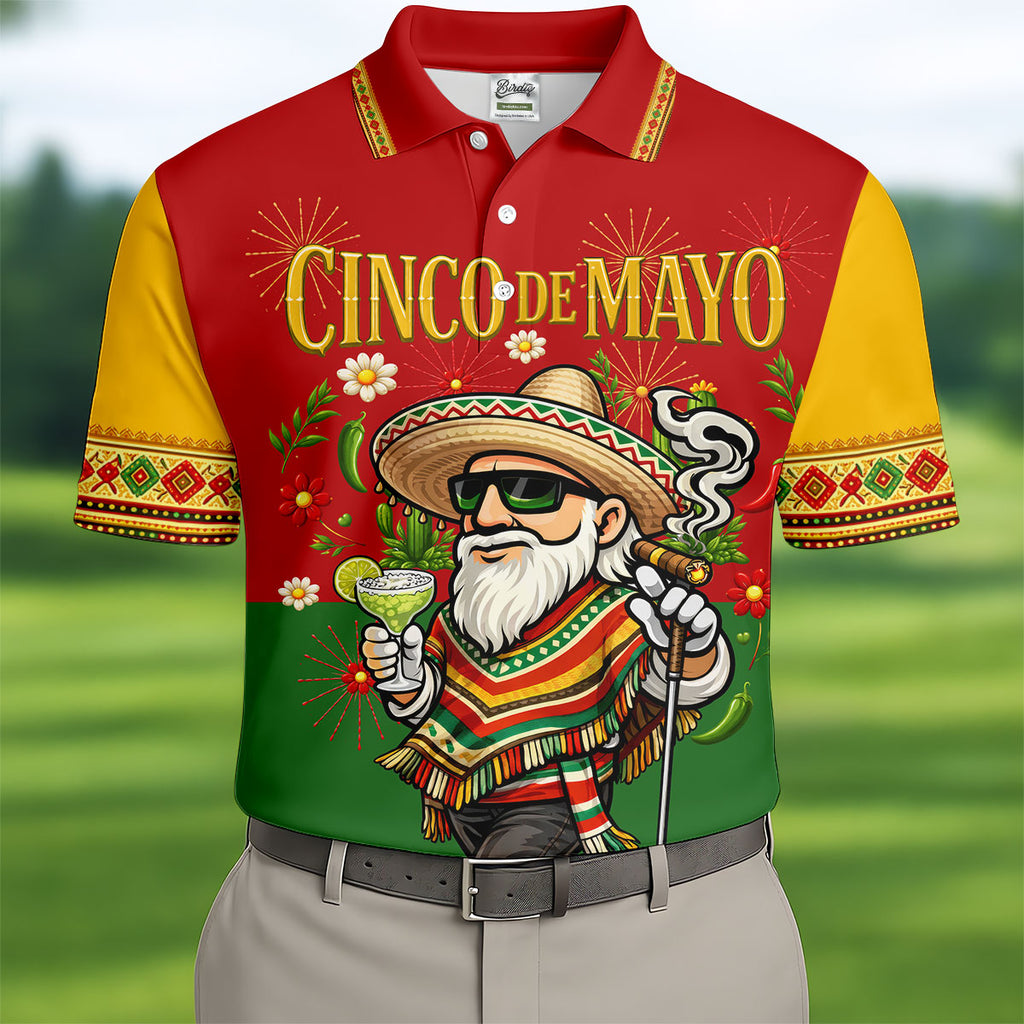 Margarita Man Cinco De Mayo Celebration Red Yellow Green Golf Shirt, Fiesta Theme Golf Shirts For Men