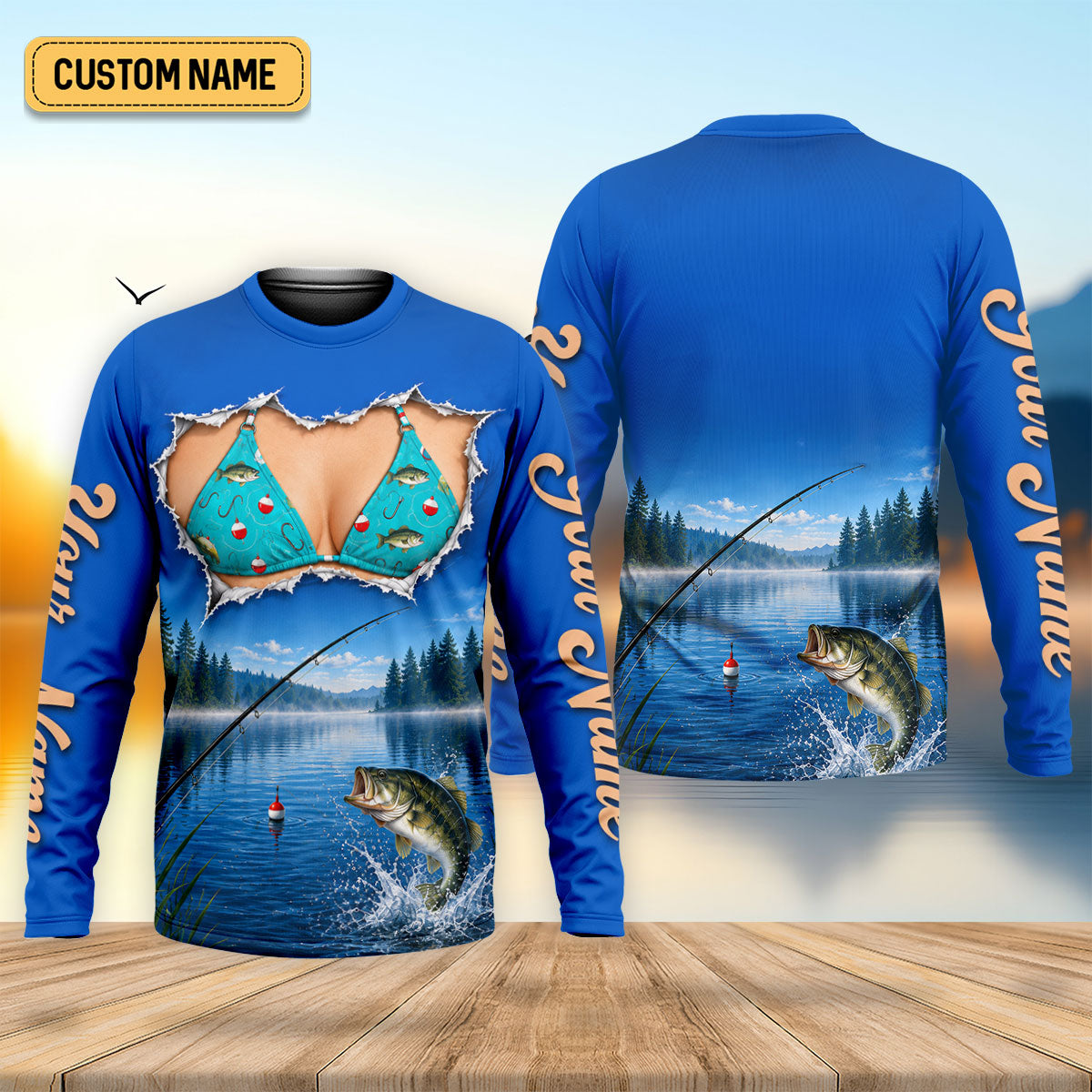 Custom Funny Bikini Bass Fishing UPF Shirt, Mens Fishing Shirts, Bass Fishing Shirt