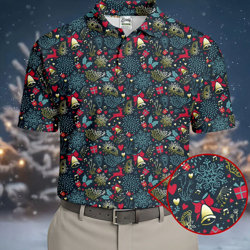 Christmas Reindeer Xmas Themed Men's Golf Polo Shirts, Christmas Golf Shirt, Golf Gift For Men