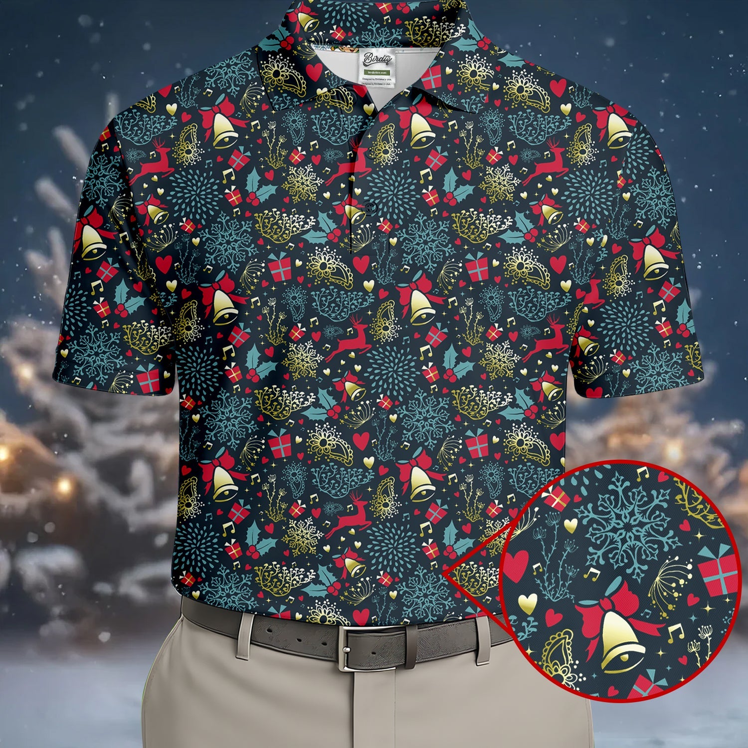 Christmas Reindeer Xmas Themed Men's Golf Polo Shirts, Christmas Golf Shirt, Golf Gift For Men