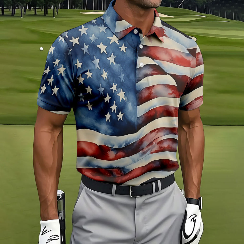 American Flag Golf Shirt, Patriotic Golf Polo Shirts, 250th Anniversary Polo Shirts For Men, Golf Shirts For Men