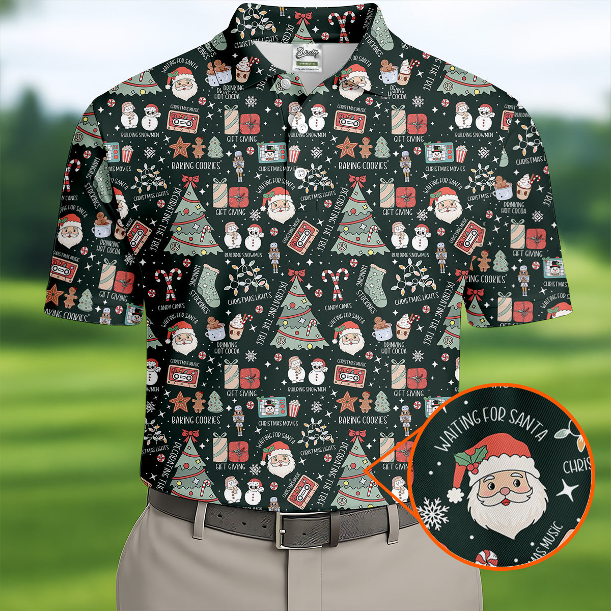 Cute Santa Claus Gift Green Men's Golf Polo Shirts, Christmas Golf Shirt, Polo Shirts For Men