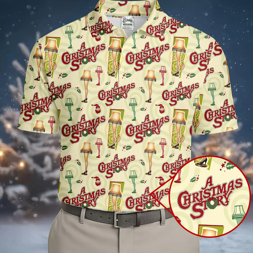 Christmas Story Leg Lamp Golf Tops For Men, Fun Golf Shirts For Men, Christmas Golf Shirt, Polo ShirtFor Men
