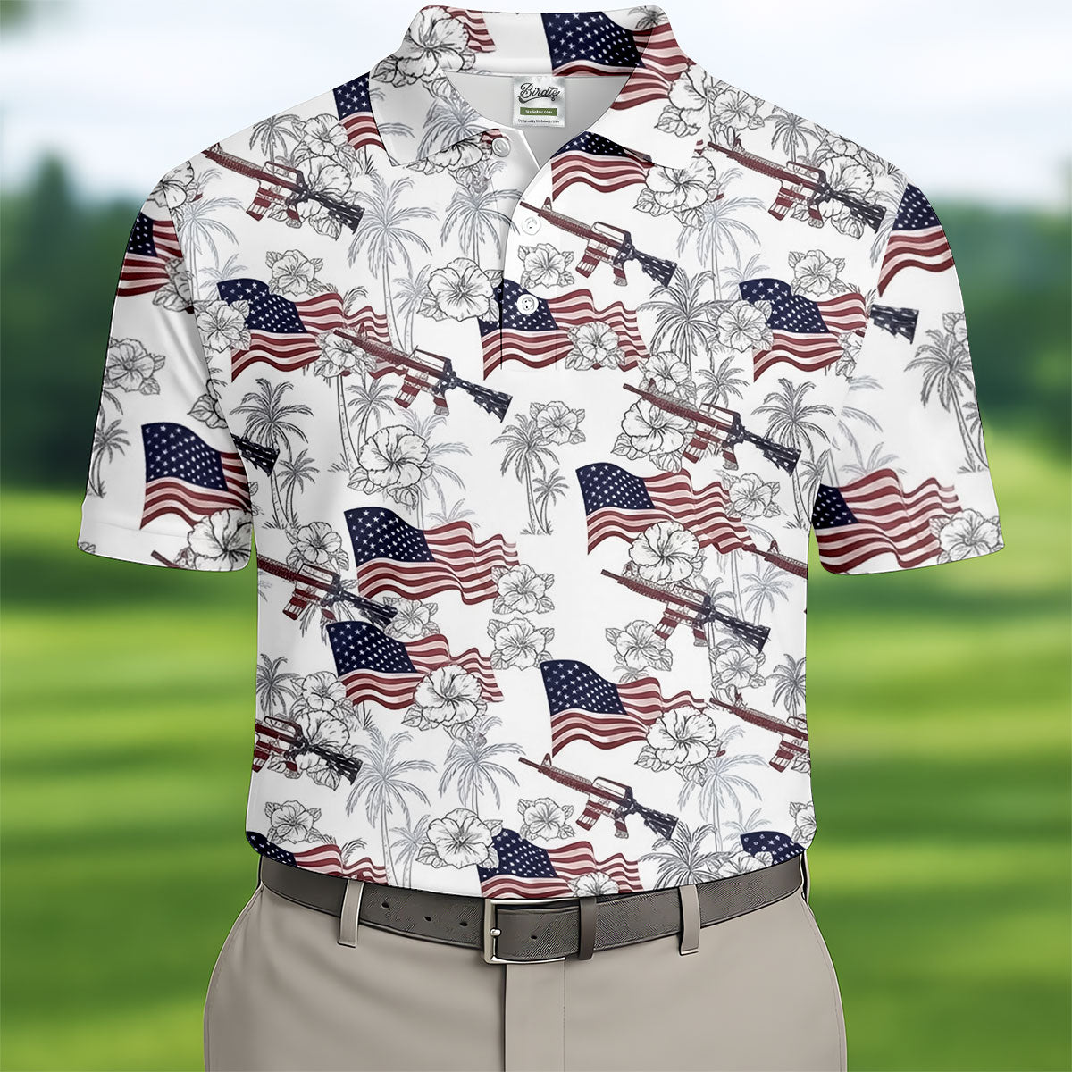 American Flag Pattern 4th Of July Tropical Vibe Patriotic Golf Shirt, 250th Anniversary Golf Shirts For Men