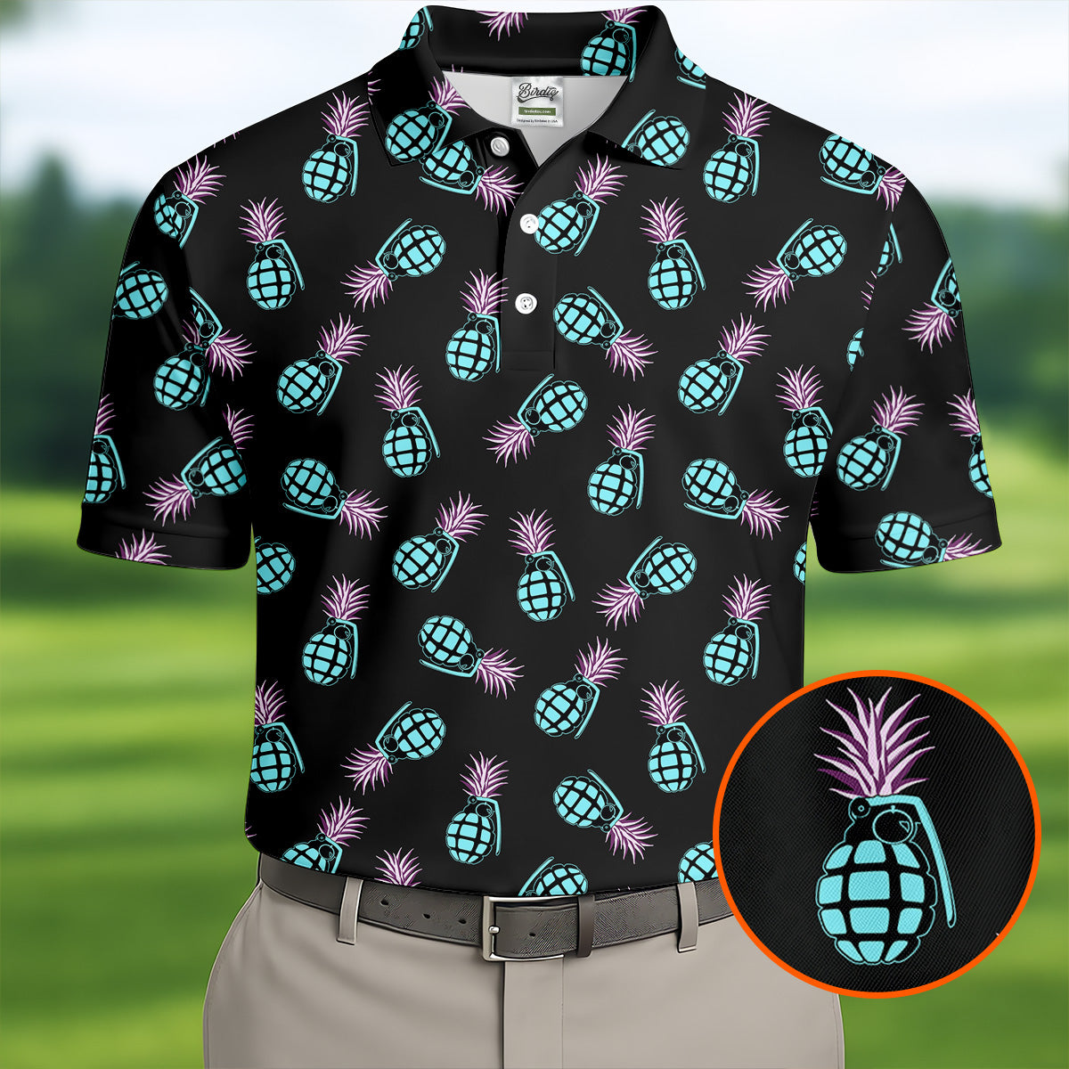Grenade Pineapple Tropical Golf Shirt, Men's Funny Golf Shirts, Golf Shirts For Men, Polo For Men