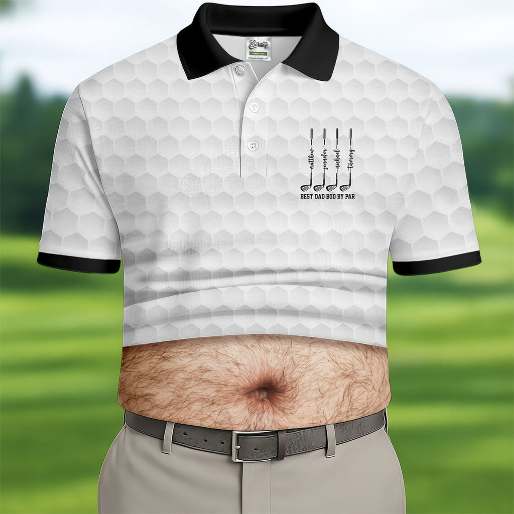 Best Dad Bod By Par White Men's Funny Golf Polo Shirts, Father's Day Golf Shirt, Golf Gift For Dad
