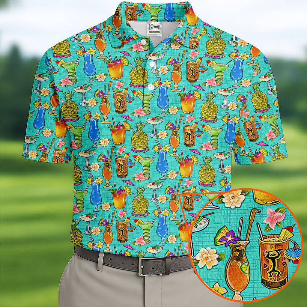 Tropical Cocktail Summer Vibe Retro Golf Shirt, Golf Tops For Men, Polo Shirts For Men, Golf Shirts For Men