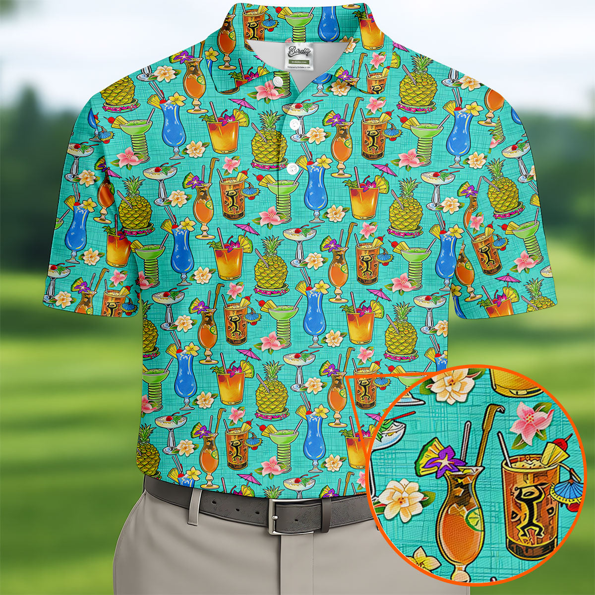 Tropical Cocktail Summer Vibe Retro Golf Shirt, Golf Tops For Men, Polo Shirts For Men, Golf Shirts For Men