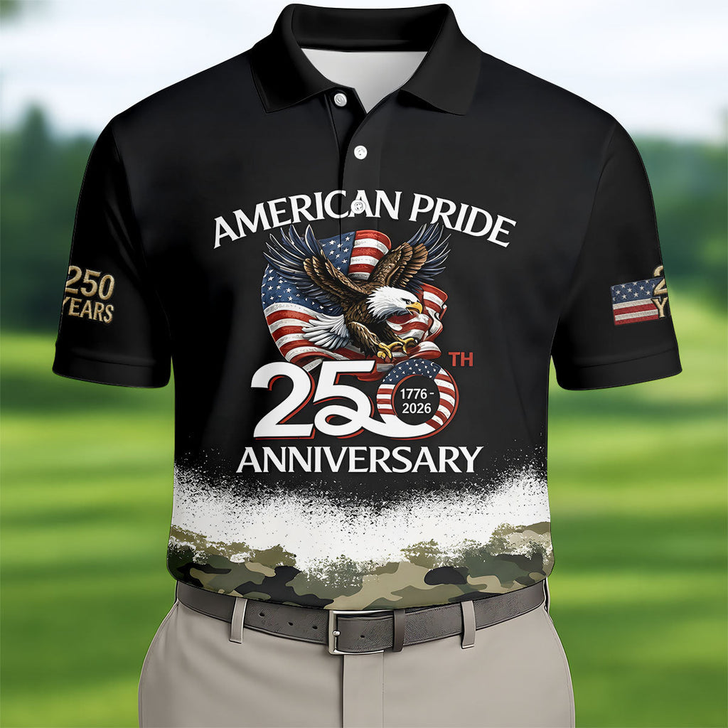 American Pride 250th Anniversary Camo Golf Shirt, Patriotic 4th Of July Golf Shirts For Men