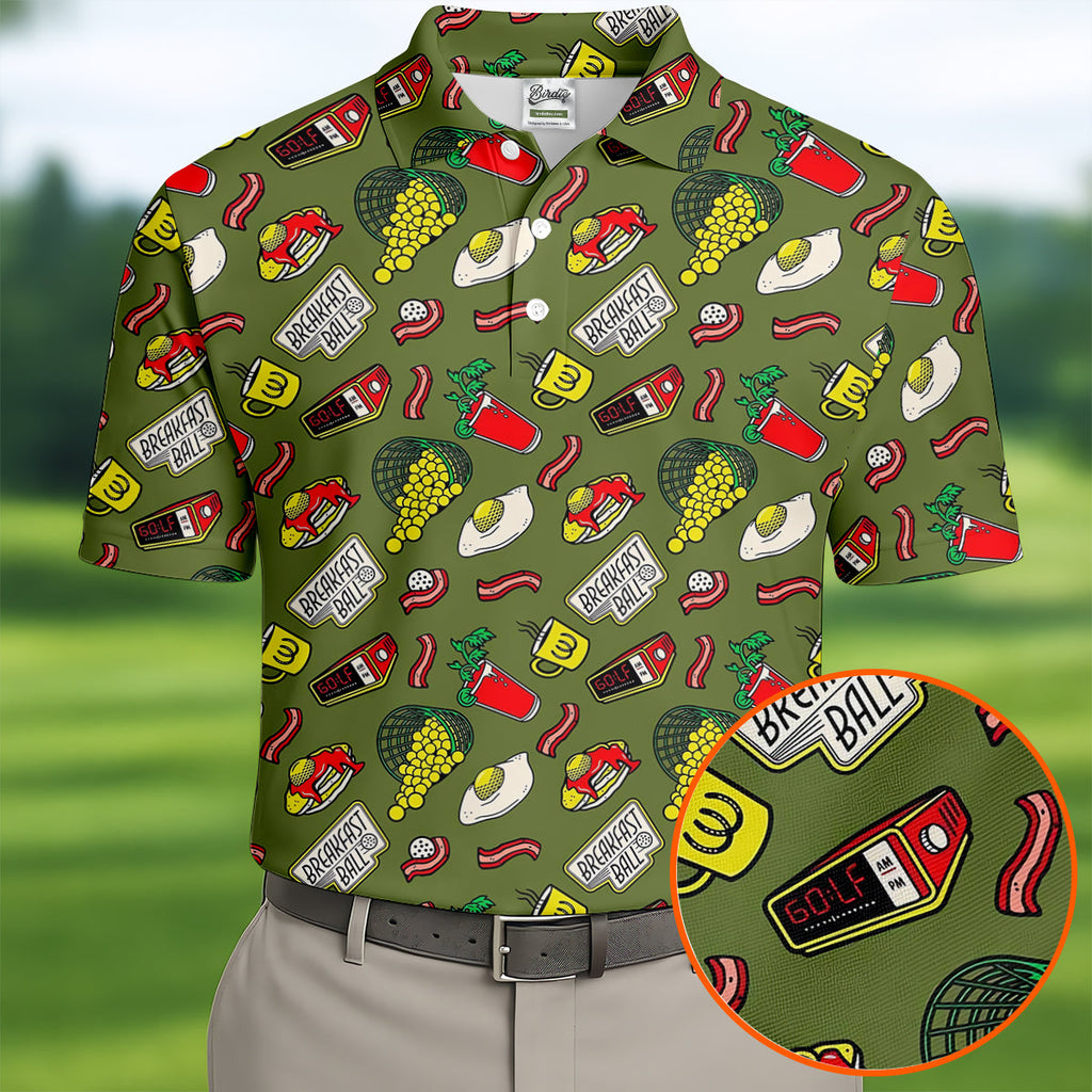 Breakfast Balls Golf Tops For Men, Men's Funny Golf Shirts, Golf Shirts For Men, Polo Shirts For Men