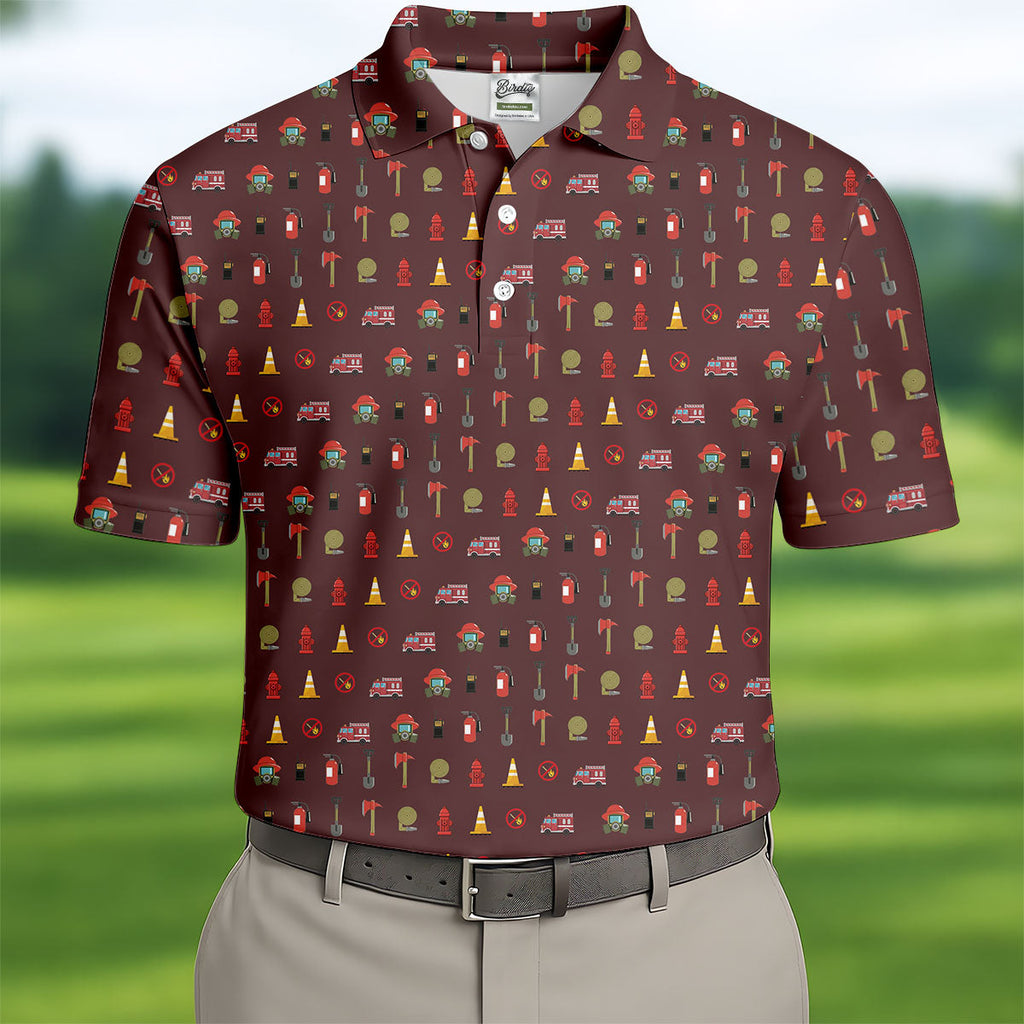 Fireman Patter Men's Funny Golf Shirts, Golf Tops For Men, Polo Shirts For Men, Golf Shirts For Men