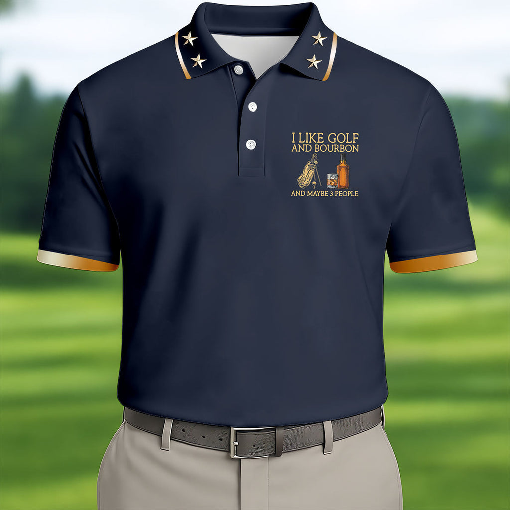 I Like Golf And Bourbon Navy Golf Shirt, Golf And Whiskey Golf Shirts For Men, Men's Funny Golf Shirts