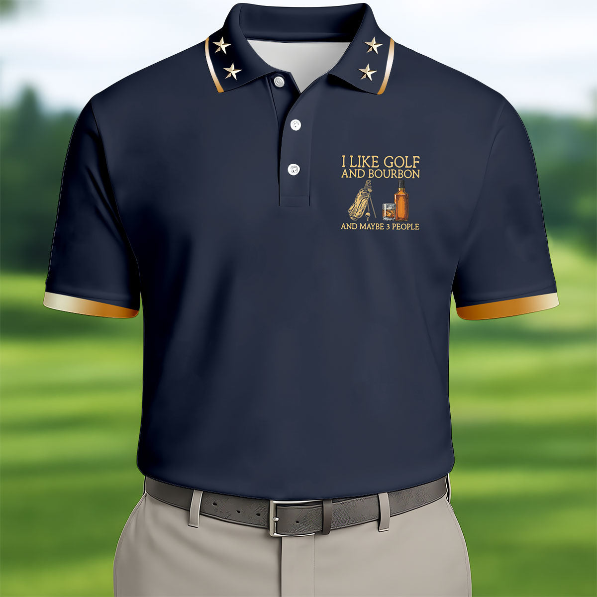 I Like Golf And Bourbon Navy Golf Shirt, Golf And Whiskey Golf Shirts For Men, Men's Funny Golf Shirts