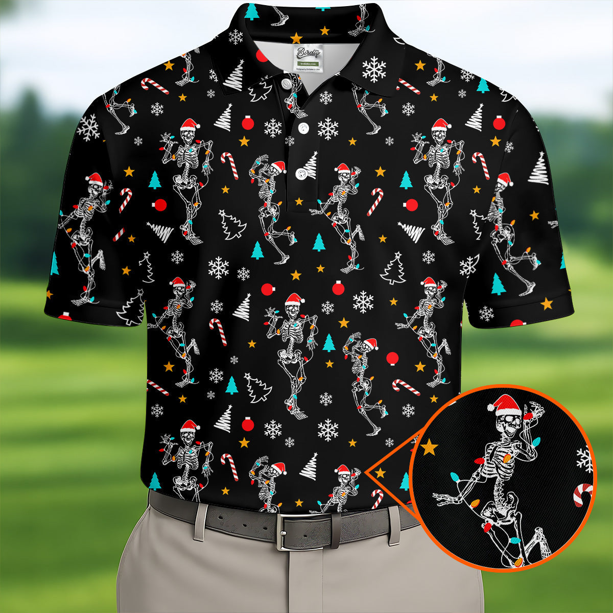Skeleton Christmas Fun Golf Shirts For Men, Christmas Golf Shirt, Polo Shirts For Men, Cool Golf Gift