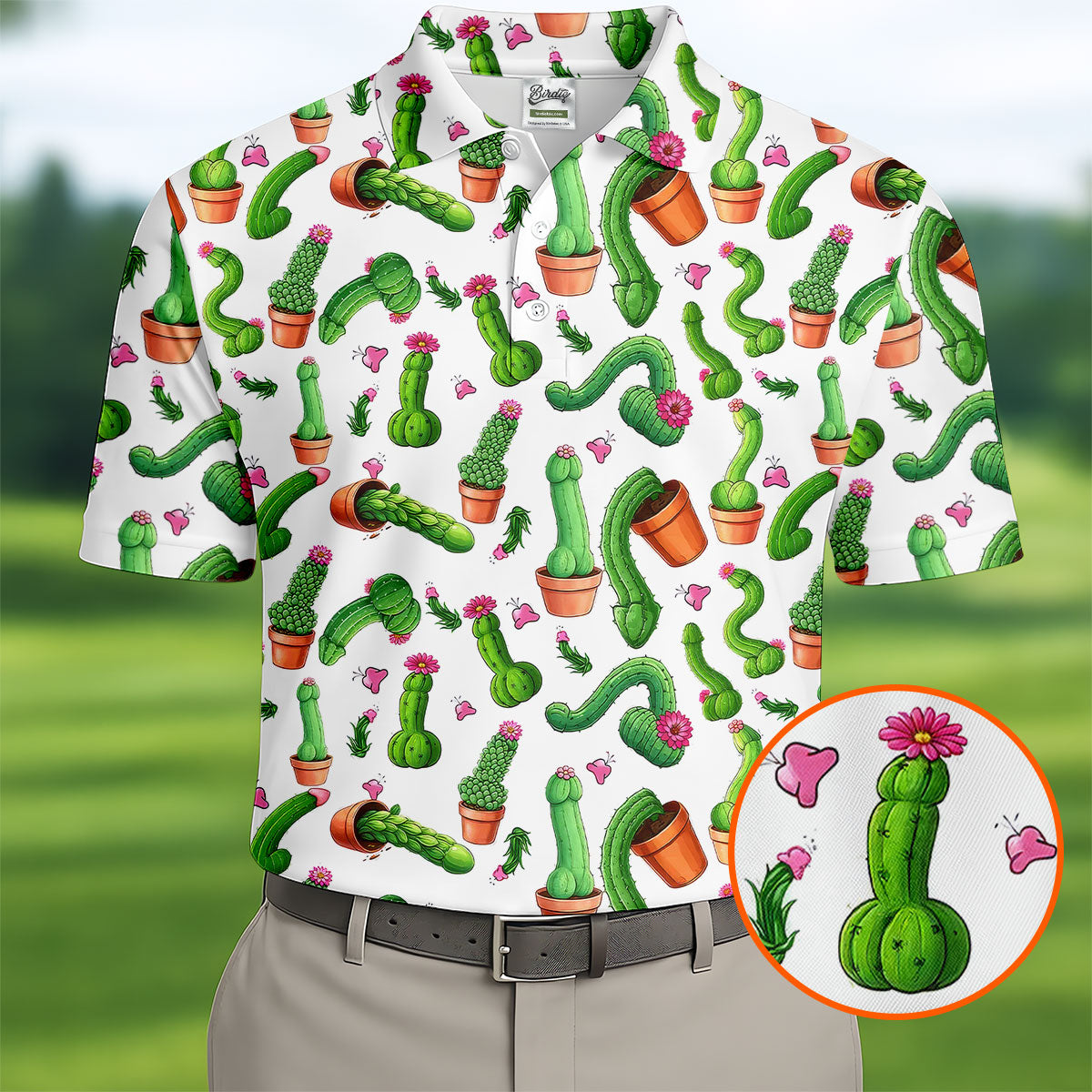 Funny Cactus Adult Humor Mens Golf Shirts, Polo Shirts For Men, Valentines Golf Gift, Golf Gift For Men