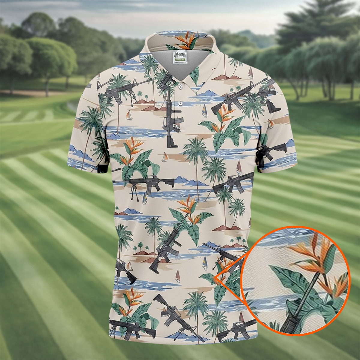 Hawaiian Palm Tree With Army Theme Golf Shirts For Men, Polo Shirts For Men, Golfing Apparel