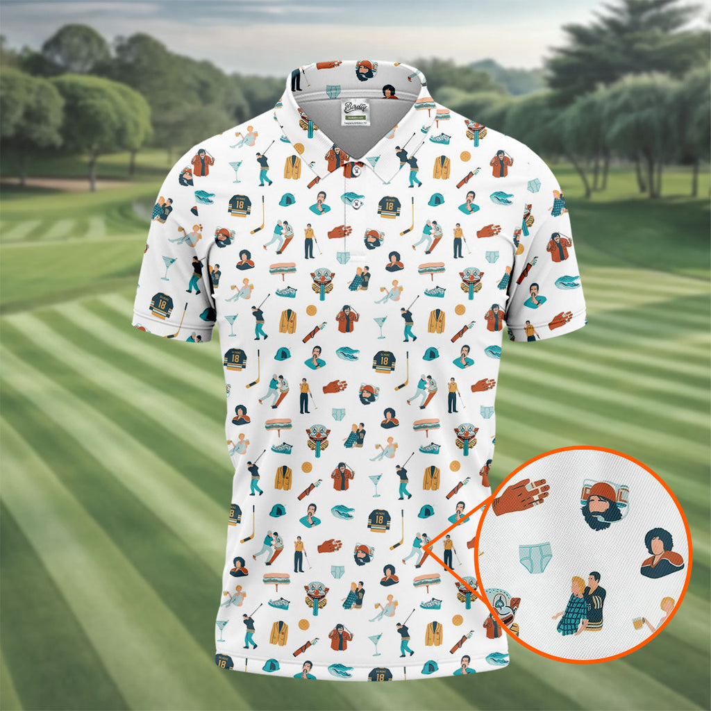 30th Anniversary Sport Movie Character White Golf Shirt, Men's Funny Golf Shirts, Golf Shirts For Men
