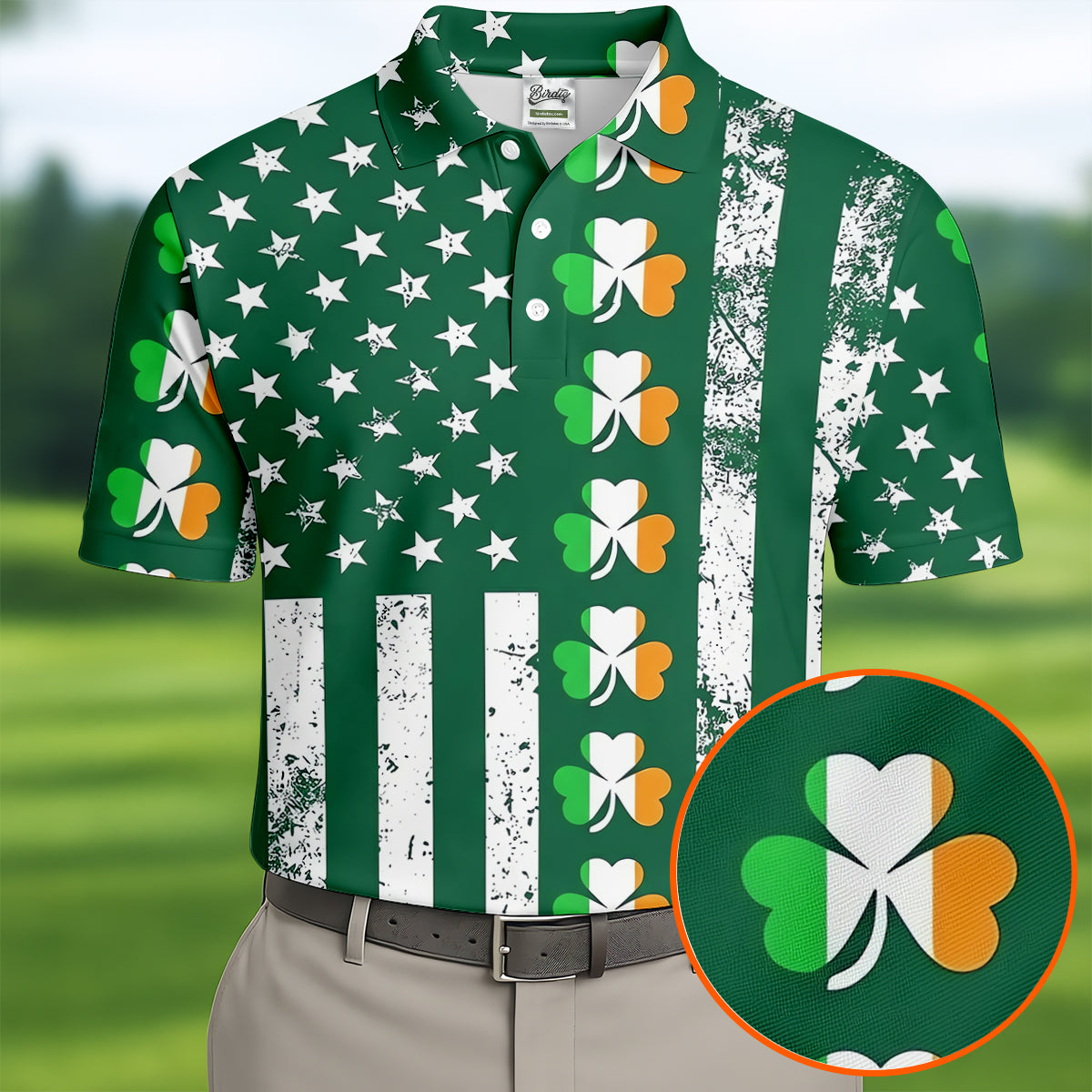 Irish Shamrock Vertical Stripes St Patrick's Day Golf Shirt, Polo Shirts For Men, Golf Shirts For Men
