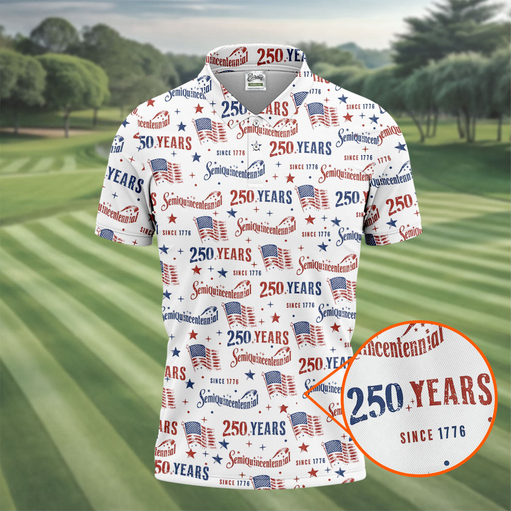 Semiquincentennial 250 Years Since 1776 Golf Tops For Men, 4th Of July Patriotic Golf Shirts For Men