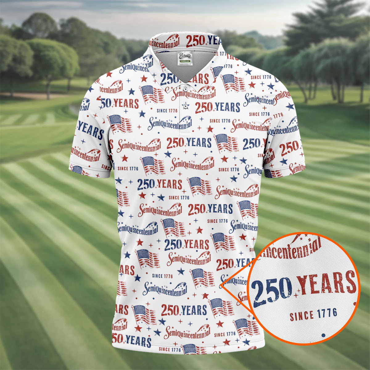 Semiquincentennial 250 Years Since 1776 Golf Tops For Men, 4th Of July Patriotic Golf Shirts For Men