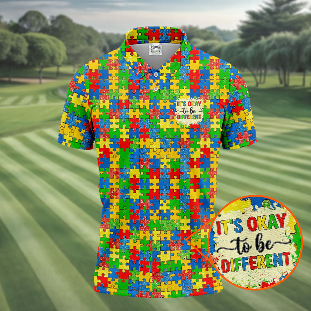 It's Okay To Be Different Colorful Puzzle Pattern Autism Awareness Men's Golf Shirt, Polo ShirtFor Men