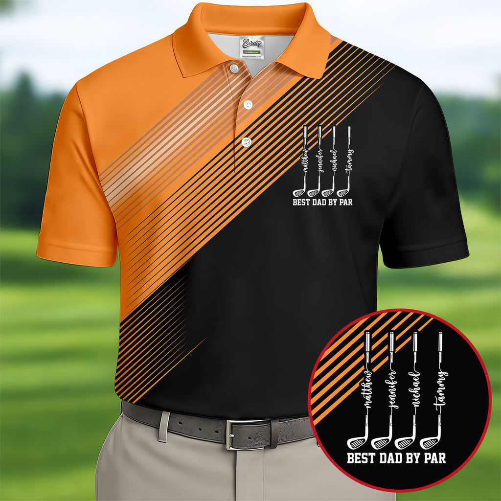 Best Dad By Par Diagonal Striped Father's Day Golf Shirt, Golf Gift For Dad, Polo Shirts For Men