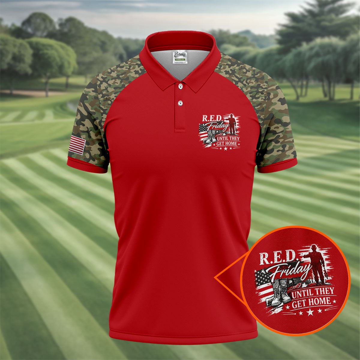 RED Friday Untill They Get Home Red Camo Golf Shirt, Veteran Memorial 250 Years Polo Shirts For Men