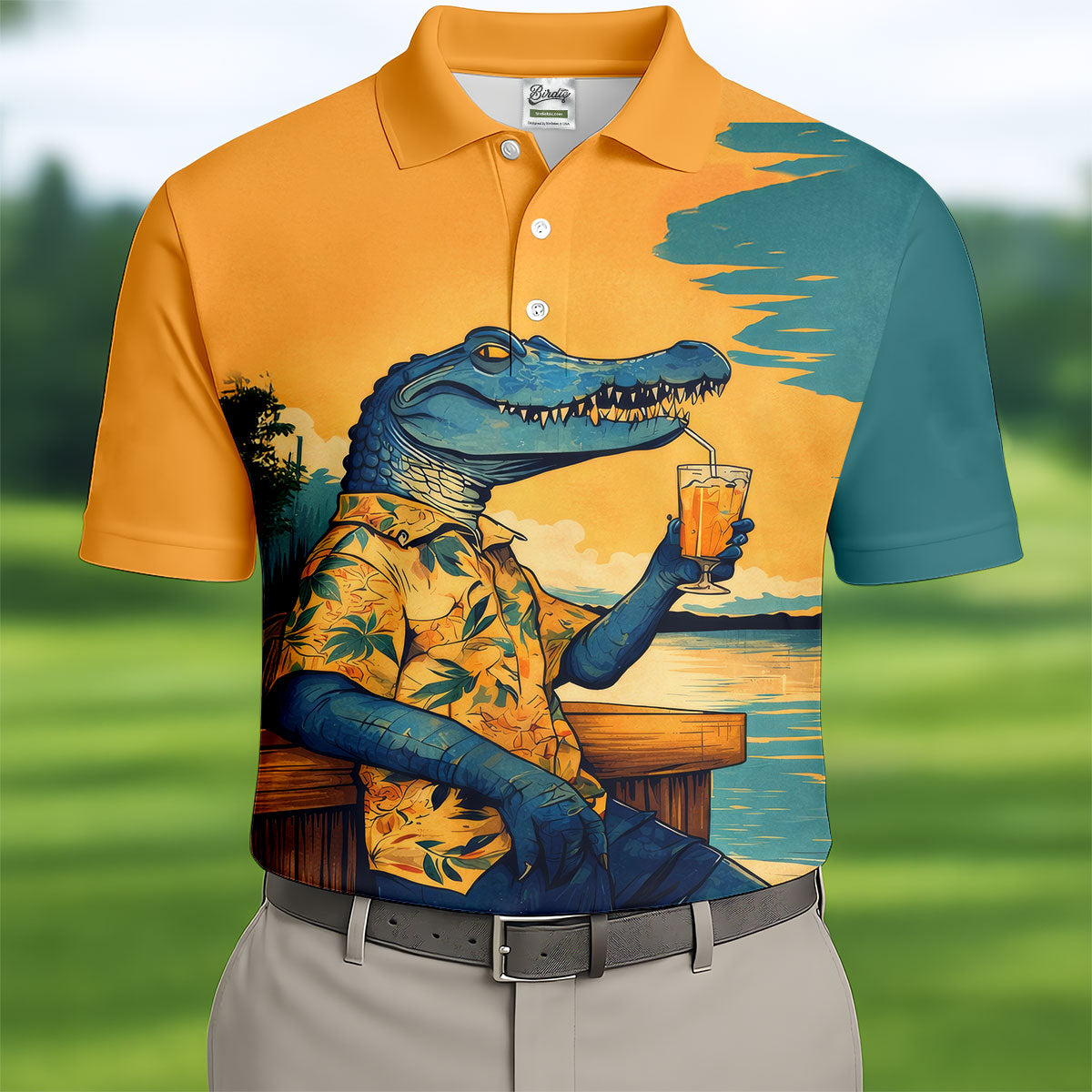 Funny Crocodile Tropical Theme Hawaiian Golf Shirt, Polo Shirts For Men, Golfing Apparel