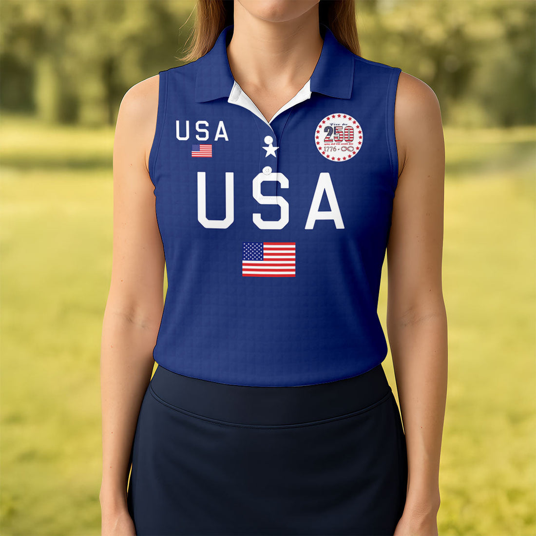 Free For 250 Years Patriotic Golf Shirt, 4th Of July Golf Shirt, 250th Anniversary Women Golf Top