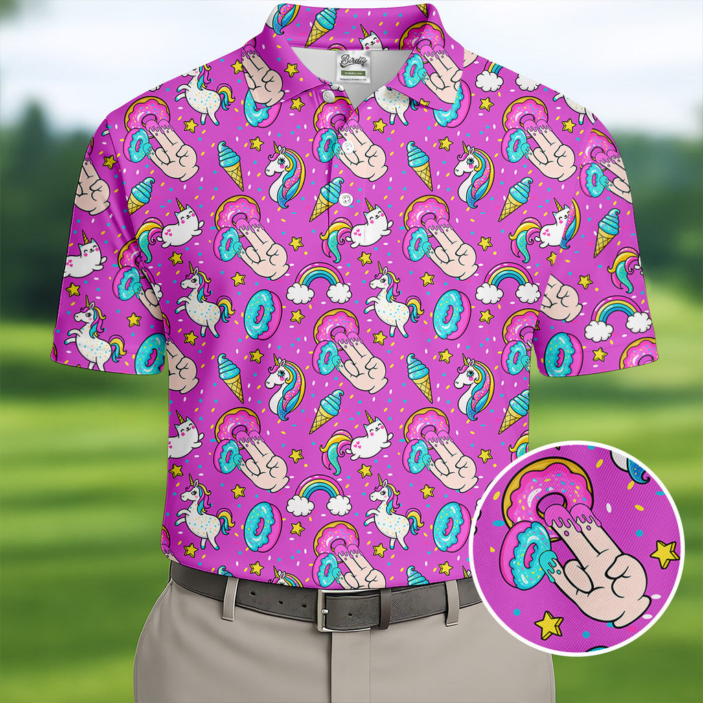 Funny Donut Fingers Pink Adult Humor Mens Golf Shirts, Polo Shirts For Men, Valentines Golf Gift