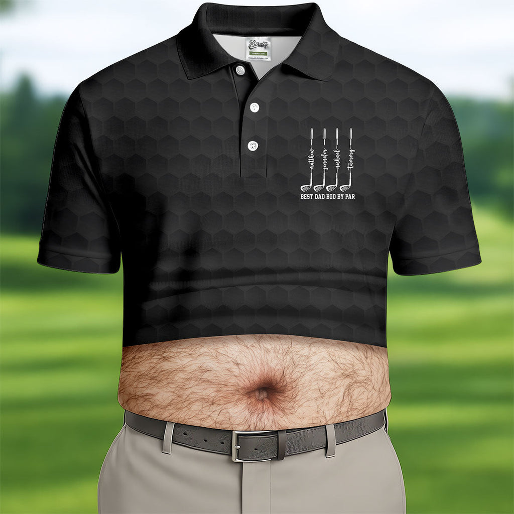 Best Dad Bod By Par Black Men's Funny Golf Polo Shirts, Father's Day Golf Shirt, Golf Gift For Dad