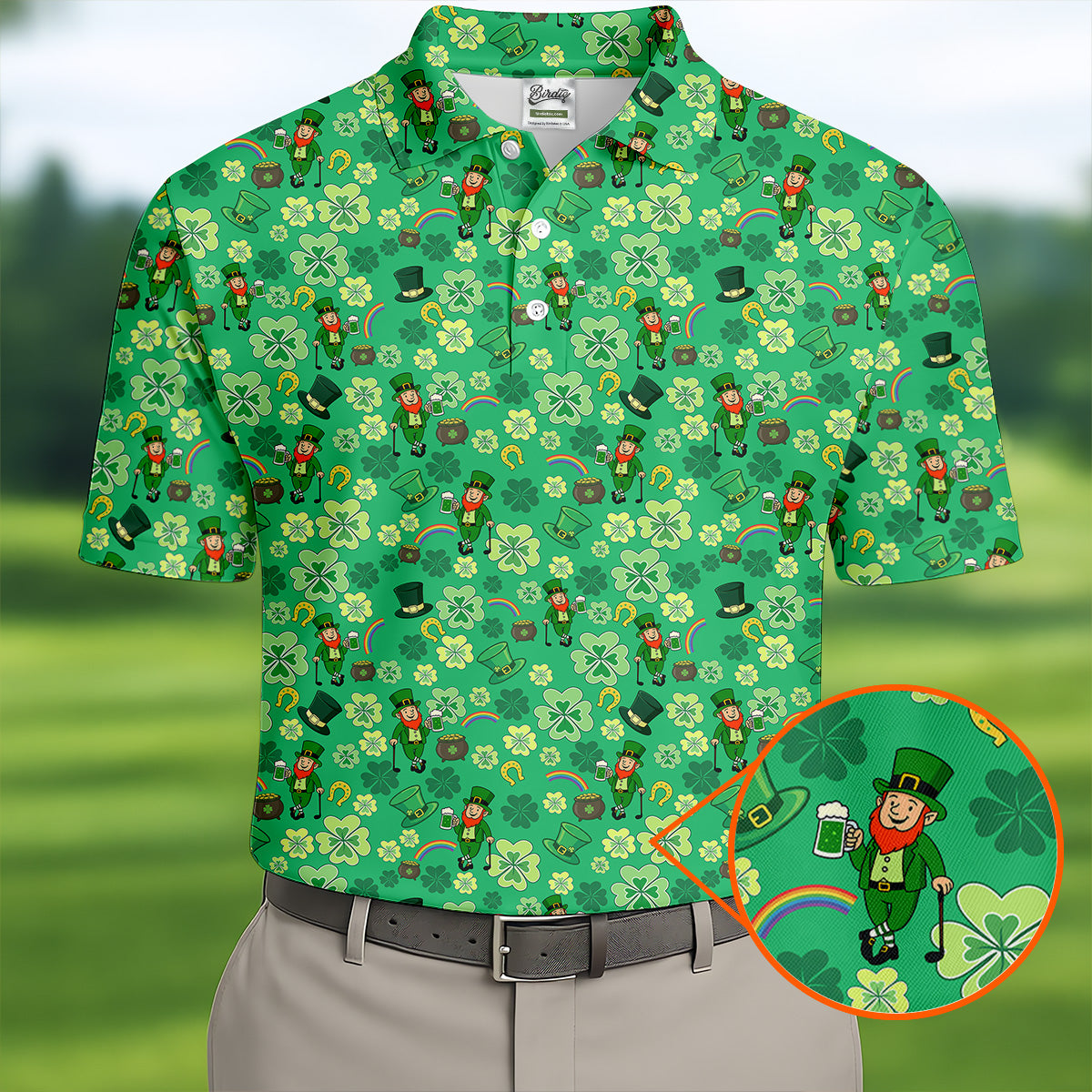 Shamrock St Patrick's Day Light Green Golf Shirt, Polo Shirts For Men, Golf Shirts For Men, Golfing Apparel