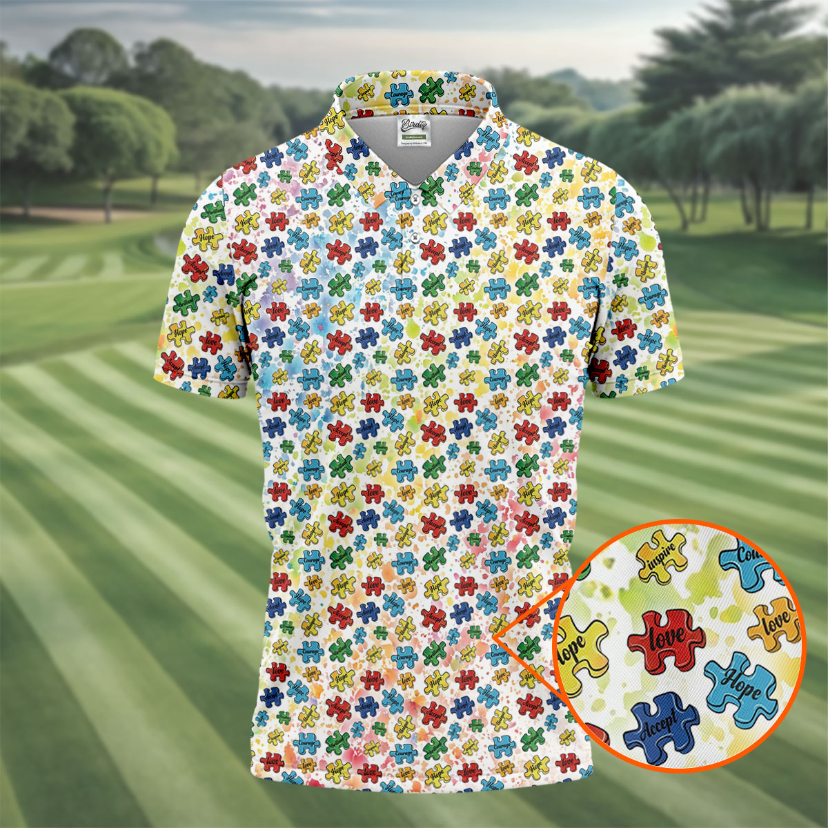 Autism Awareness Jigsaw Puzzle Pieces Rainbow Paint Splatter Men's Golf Shirt, Polo ShirtFor Men