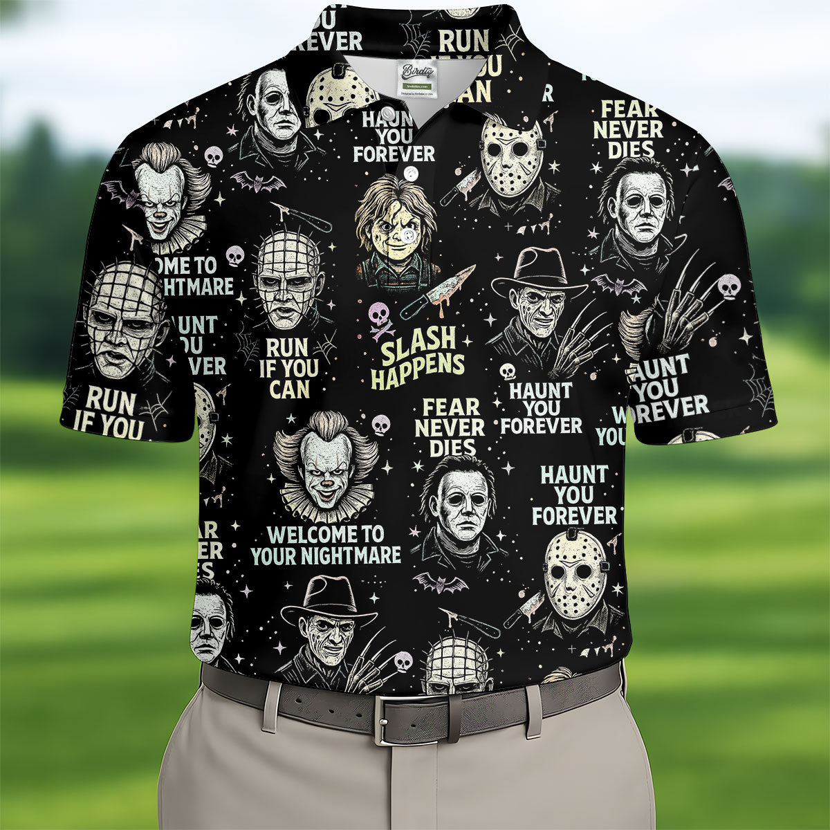 Scream Squad Horror Halloween Character Halloween Polo Shirts, Horror Movie Shirt, Men's Golf Polo