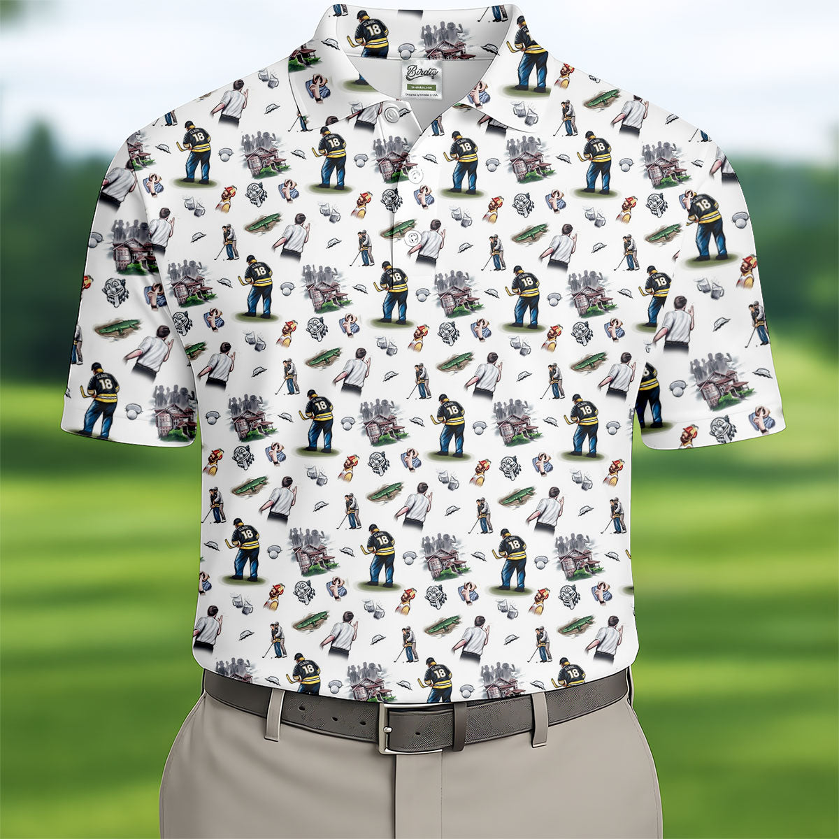 30th Anniversary Sport Movie Character Iconic Moments White Golf Shirt, Men's Funny Golf Shirts, Golf Shirts For Men