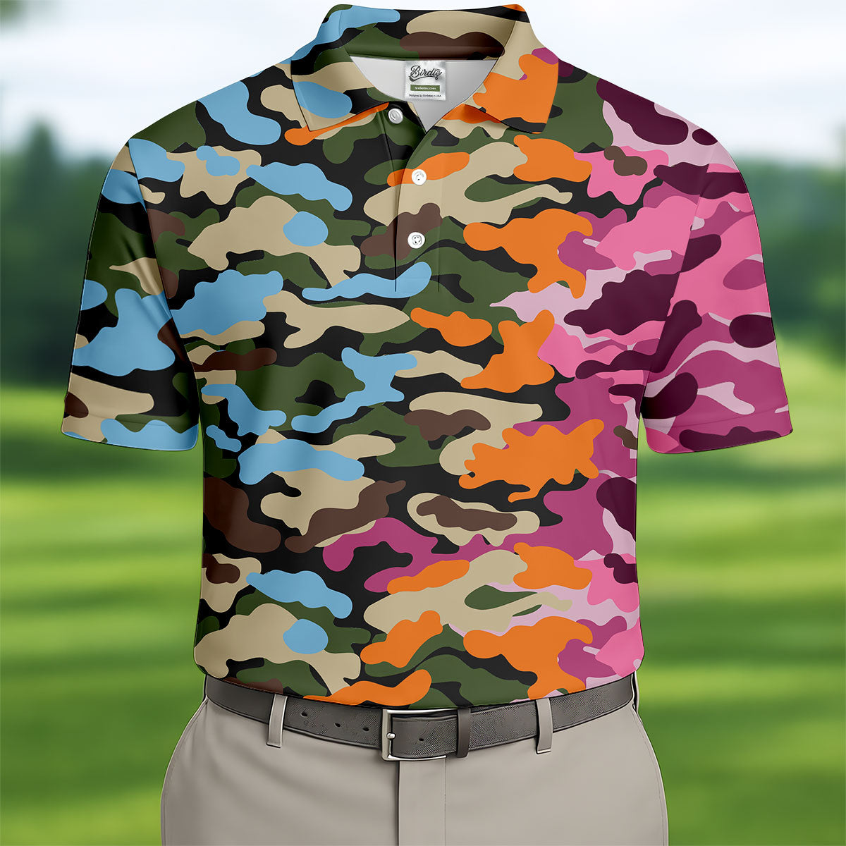 Rainbow Camouflage Golf Tops For Men, Cool Golf Outfit, Polo Shirts For Men, Golf Shirts For Men