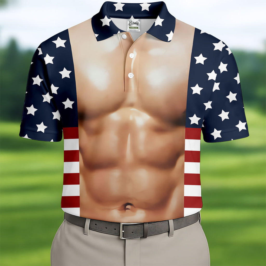 American Flag Pattern Men's Funny Golf Shirts, 250th Anniversary Performance Golf Shirt, Polo Shirts For Men
