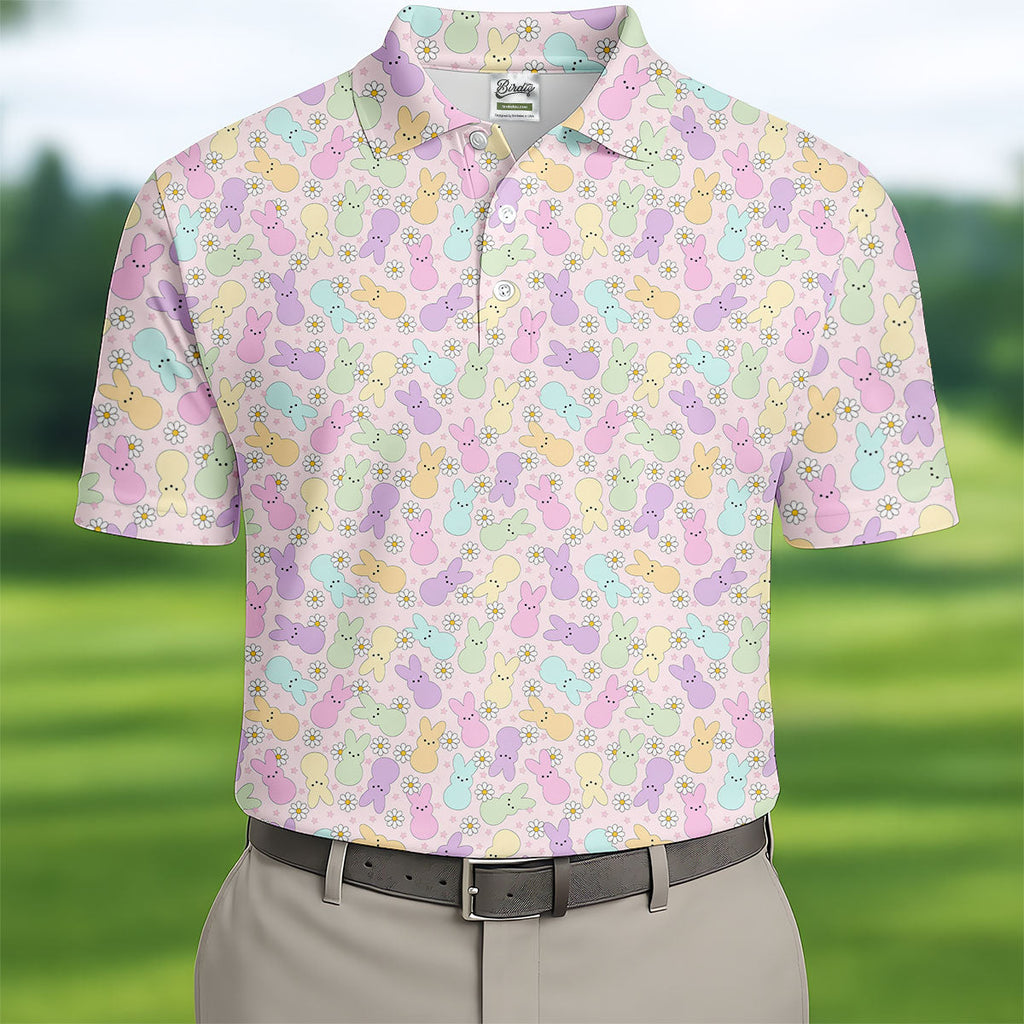 Easter Bunny Seamless Pattern Golf Shirts For Men, Men's Funny Golf Shirts, Cute Golf Outfit, Polo Shirts For Men