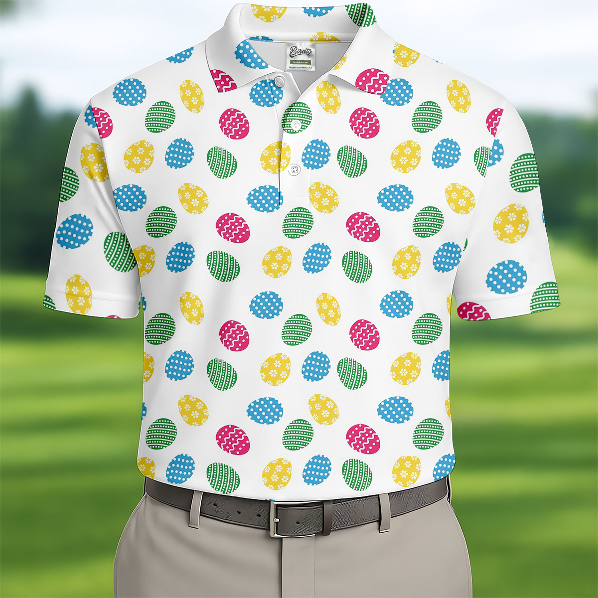 Colorful Easter Eggs White Golf Shirt, Cute Golf Outfit, Polo Shirts For Men, Golf Shirts For Men