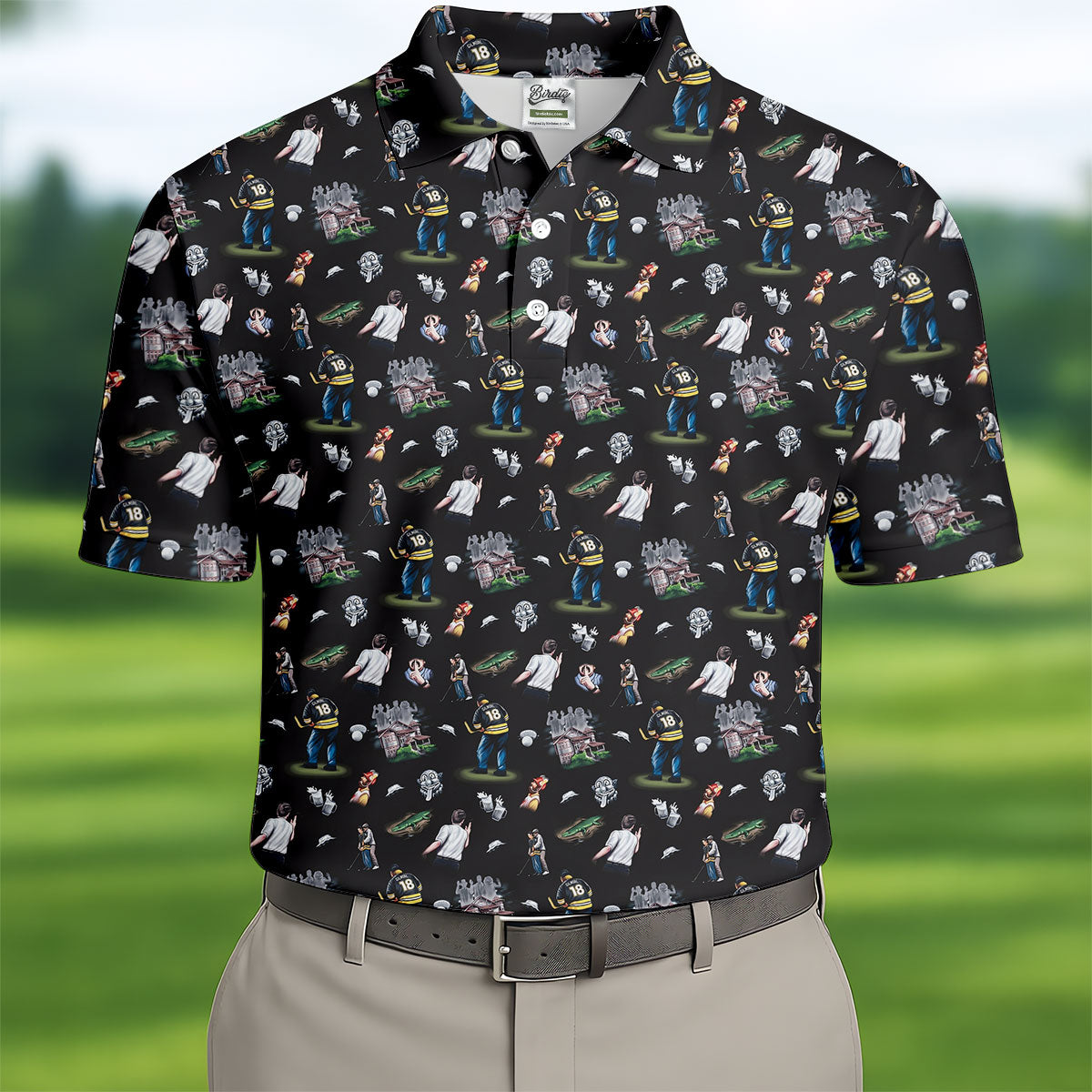 30th Anniversary Sport Movie Character Iconic Moments Black Golf Shirt, Men's Funny Golf Shirts, Golf Shirts For Men