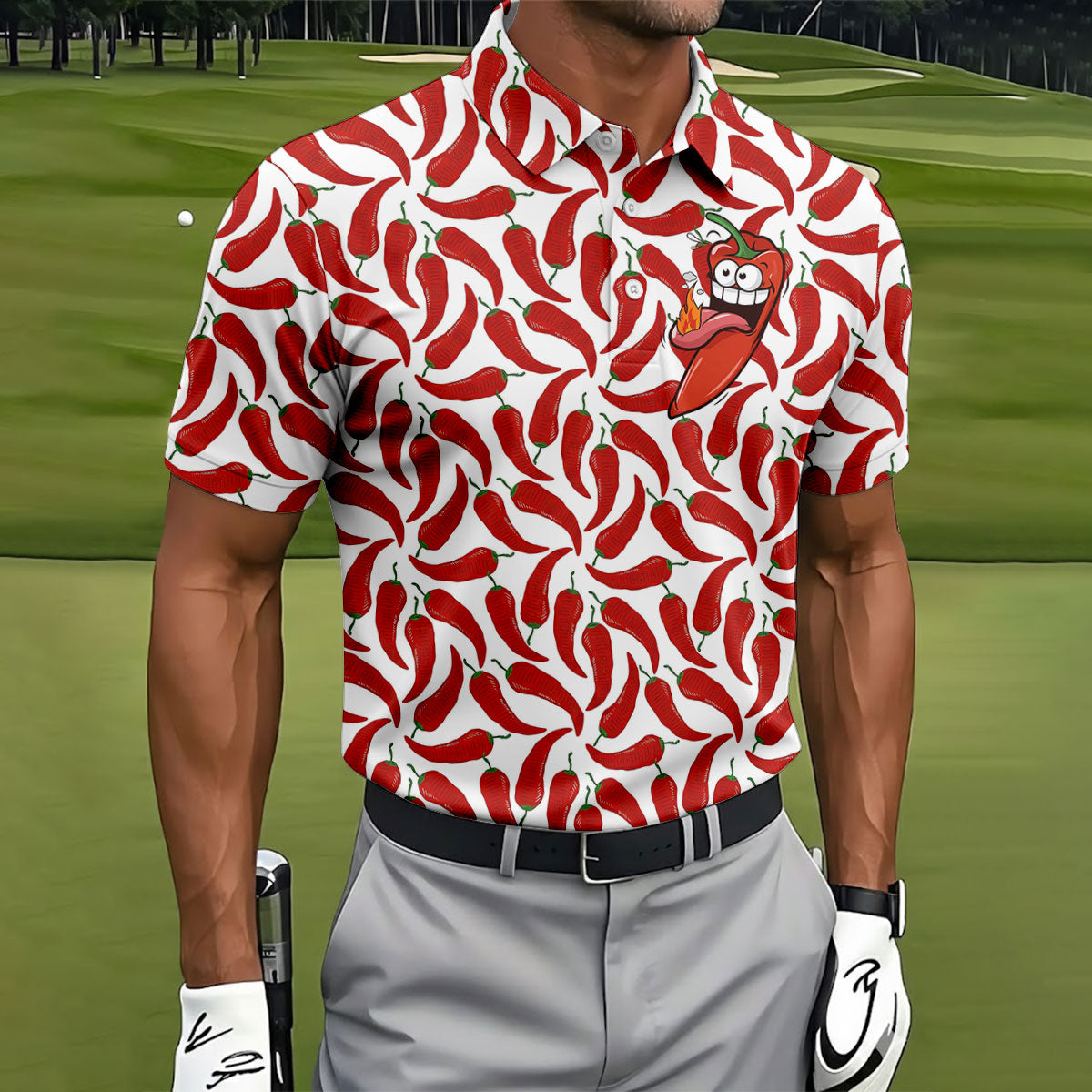 Spicy Hot Pepper Cinco De Mayo Celebration Fiesta Themed Golf Tops For Men, Golf Shirts For Men