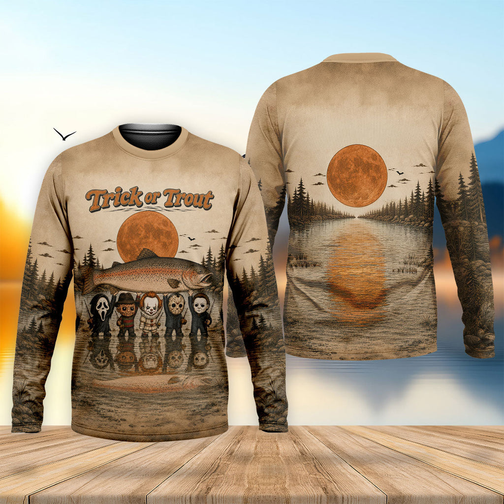 Trick Or Trout UPF Fishing Shirt, Fishing Shirts For Men, Halloween Fishing Shirt
