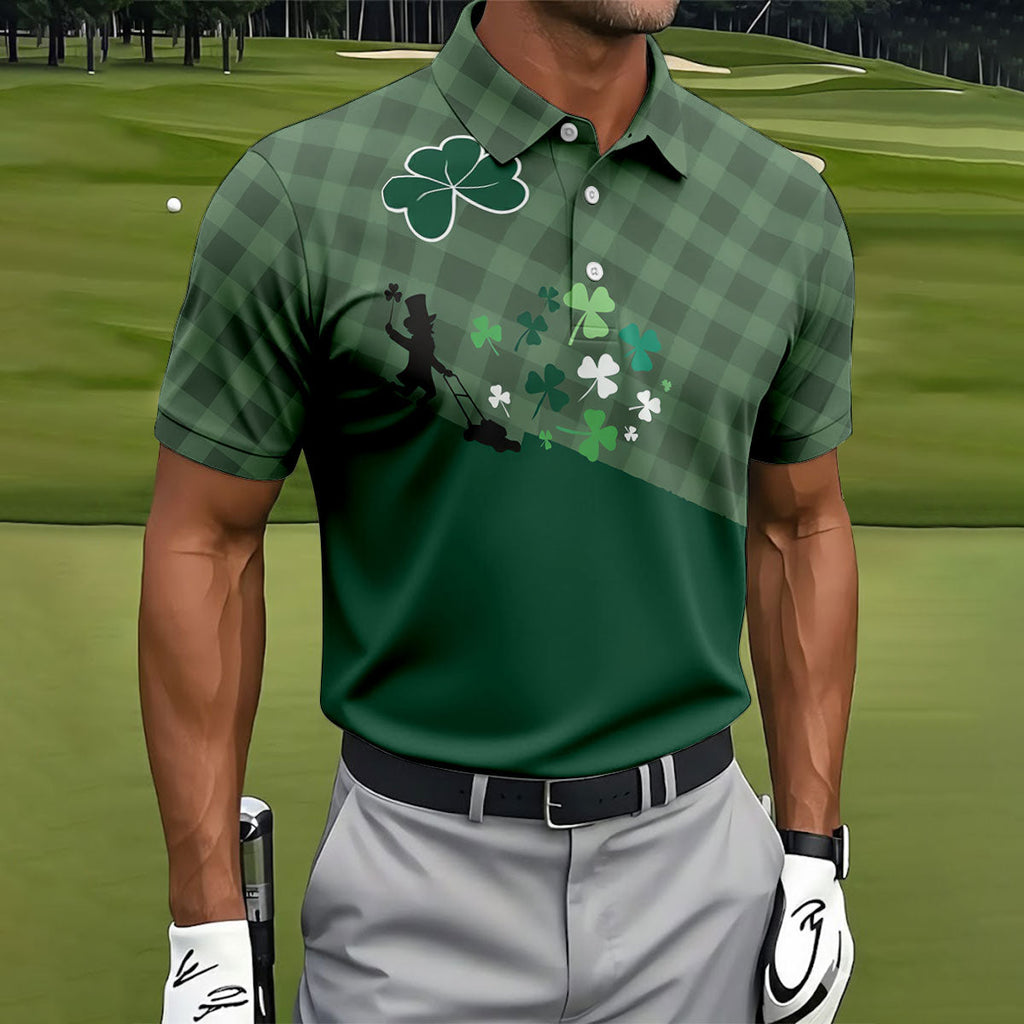 Green Checkered Leprechaun Shamrock St Patrick's Day Golf Shirt, Performance Golf Shirt, Polo Shirts For Men