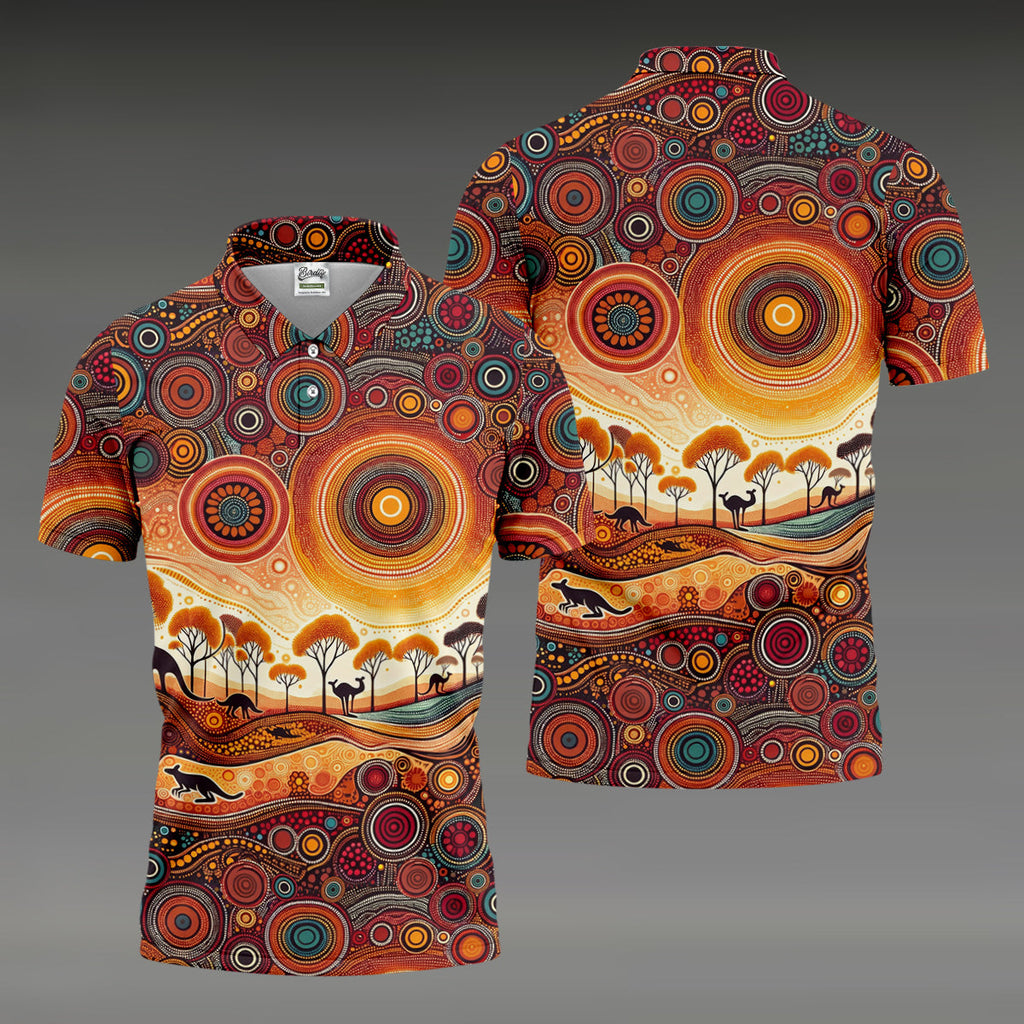Australian Aboriginal Colourful Art Golf Tops For Men, Australia Kangaroo Polo Shirts For Men