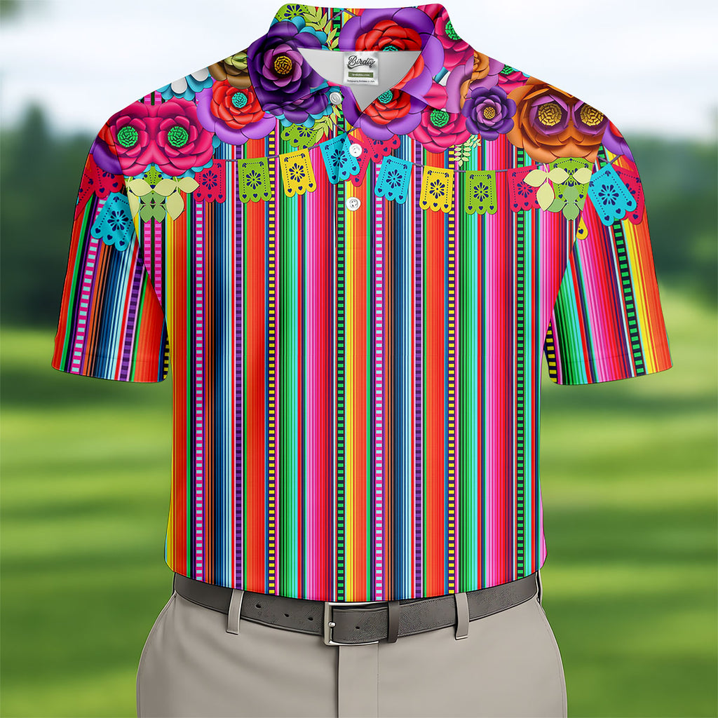 Mexican Serape Pattern Golf Tops For Men, Cinco De Mayo Celebration Golf Shirts For Men