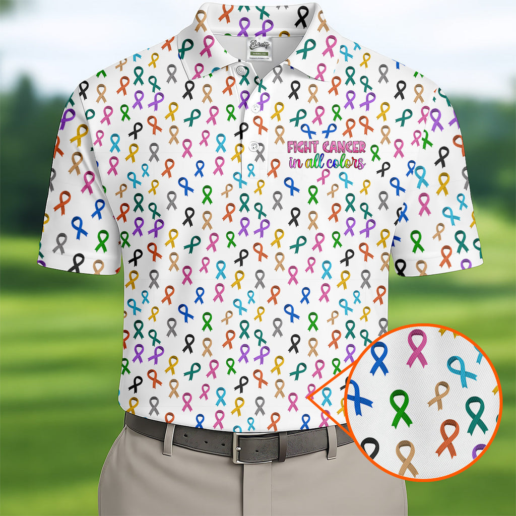 Fight Cancer In All Color Men's Golf Shirt, Cancer Awareness Shirt, Cancer Survivor Shirt, Golf Gift For Men