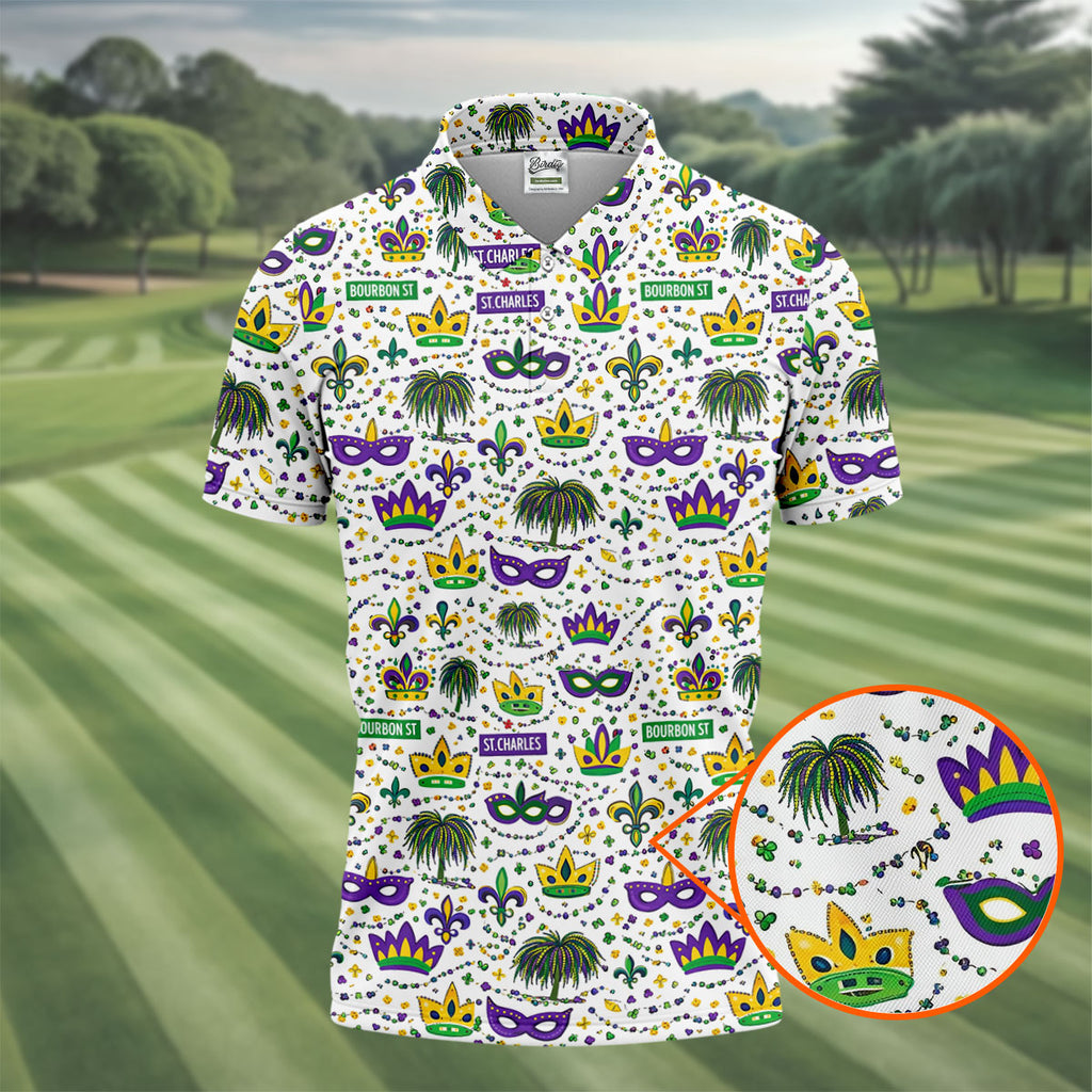 Crown Mask Fleur De Lis Mardi Gras Golf Shirt, Golf Tops For Men, Polo Shirts For Men, Golf Shirts For Men
