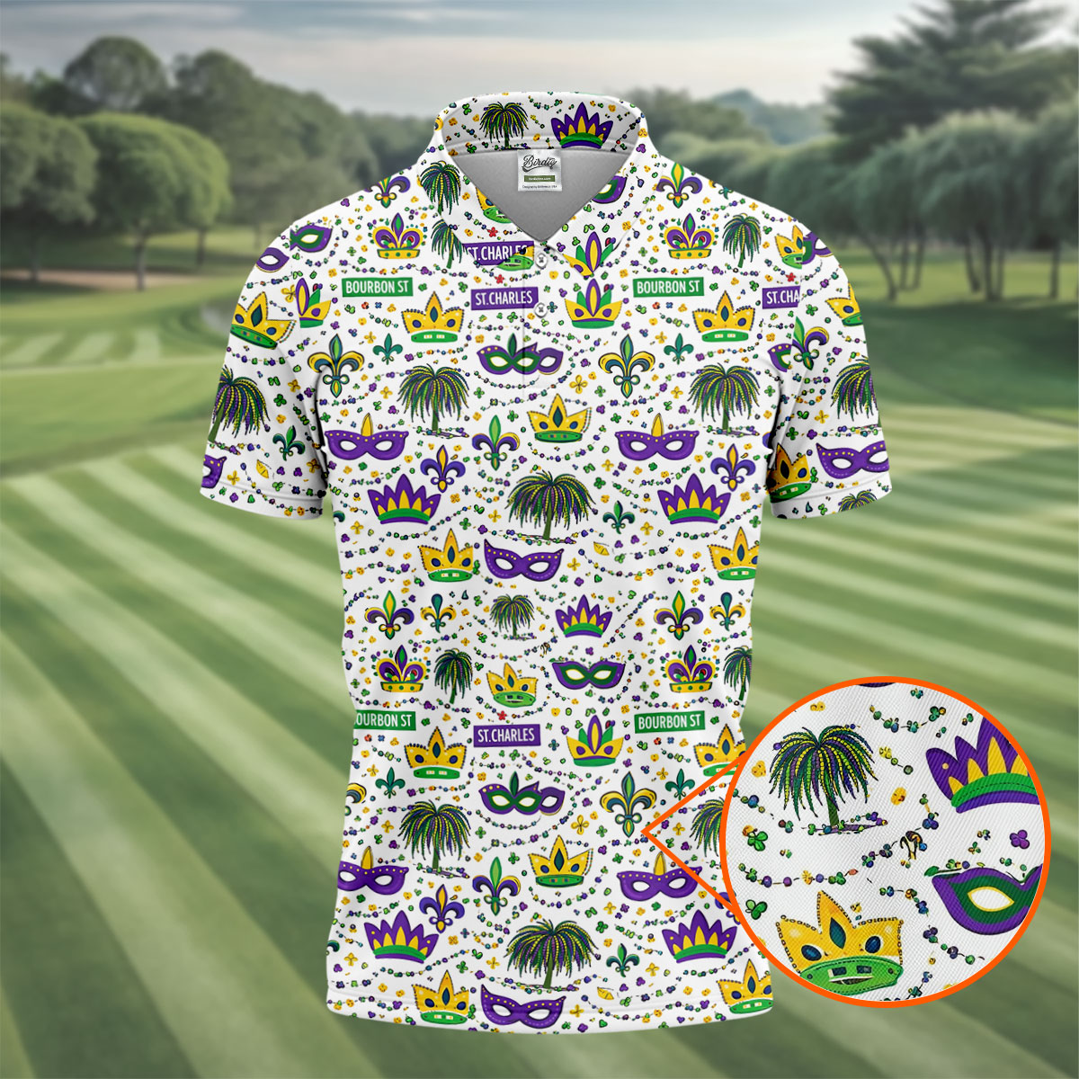 Crown Mask Fleur De Lis Mardi Gras Golf Shirt, Golf Tops For Men, Polo Shirts For Men, Golf Shirts For Men