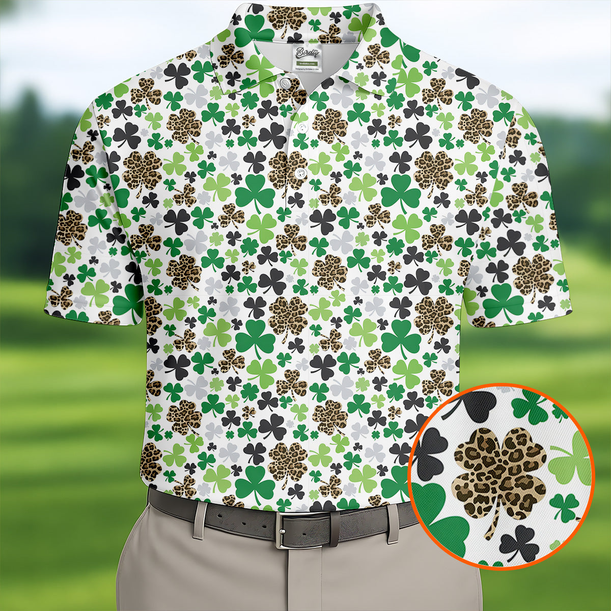 Leopard Pattern St Patrick's Day Shamrock Golf Shirt, Fun Golf Shirts For Men, Polo Shirts For Men